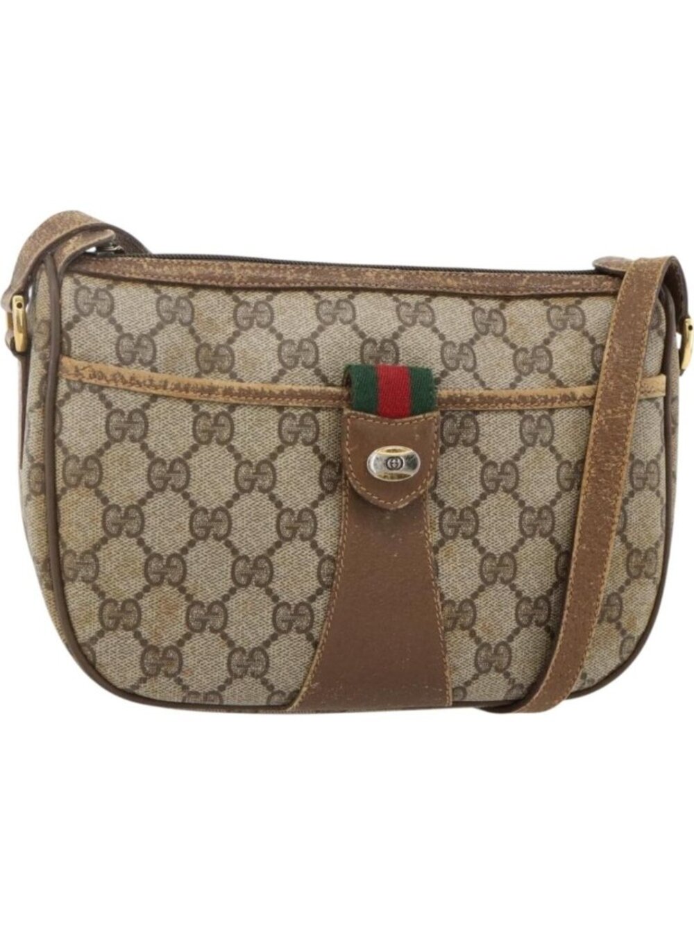 GUCCI GG Supreme Web Sherry Line Bag PVC Beige Gold 56 02 032